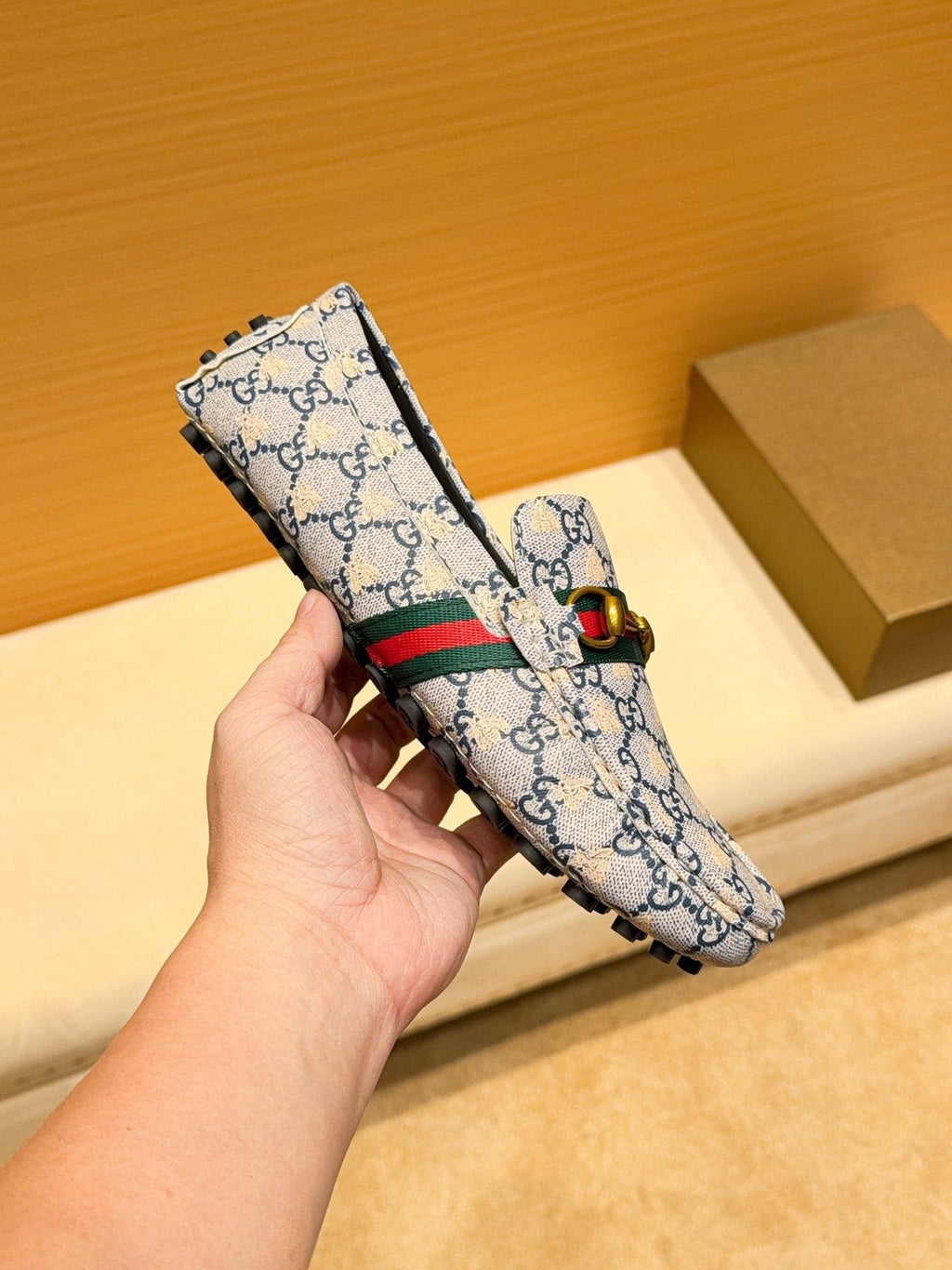 Gucci Patterned Web Driving Loafers
