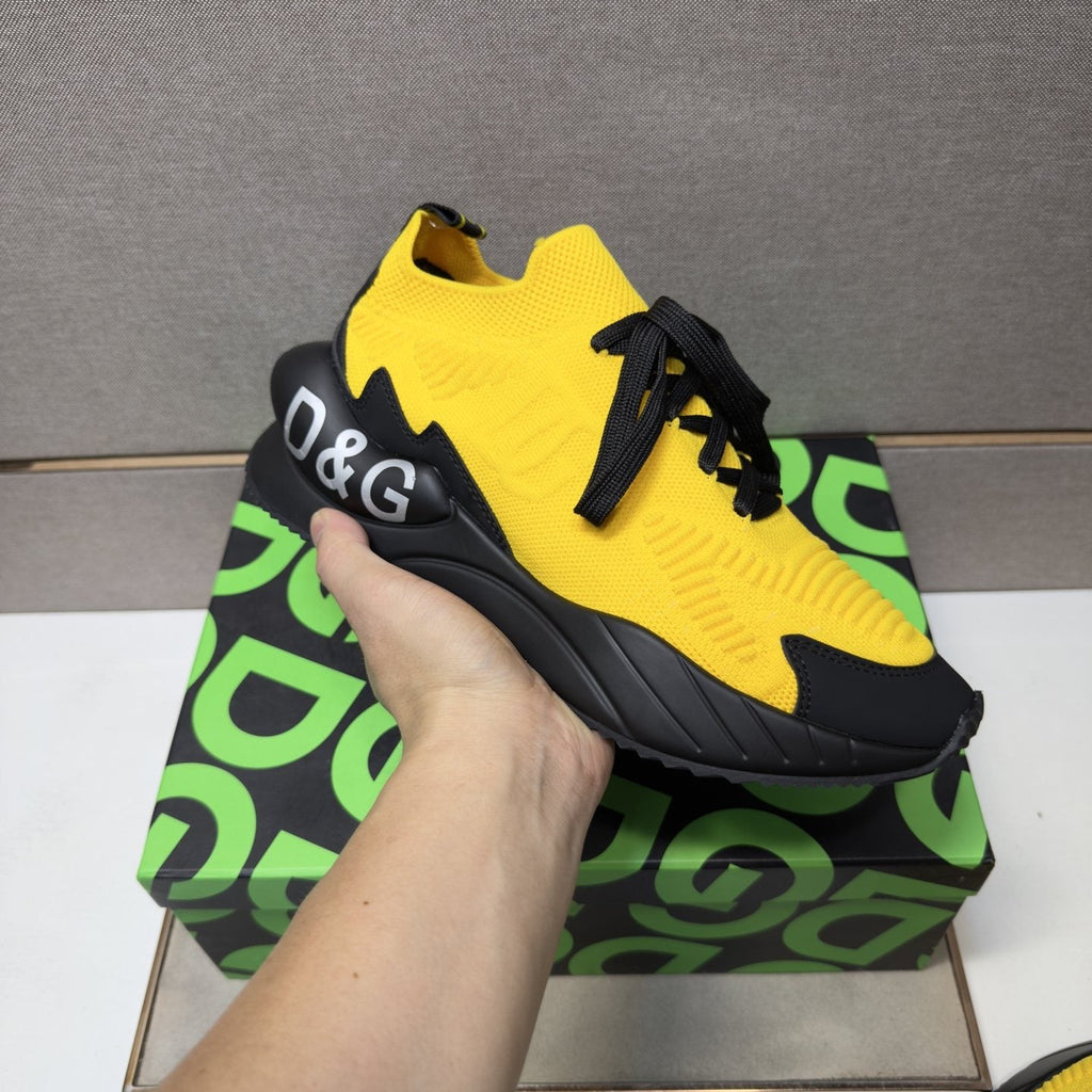 Dolce & Gabbana Yellow and Black Lace-Up Sneakers